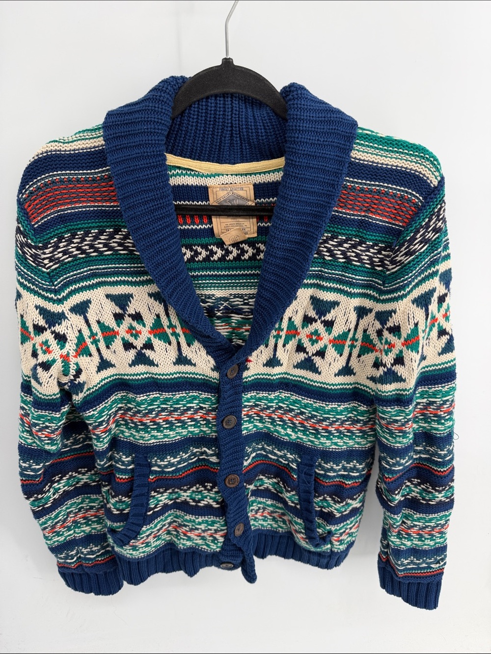 Salt Valley heavy weight Fair Isle shawl collar knit grandpa cardigan sweater L